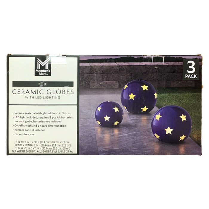 Member's Mark Decorative Outdoor Ceramic Globes with LED Lighting, Set of 3