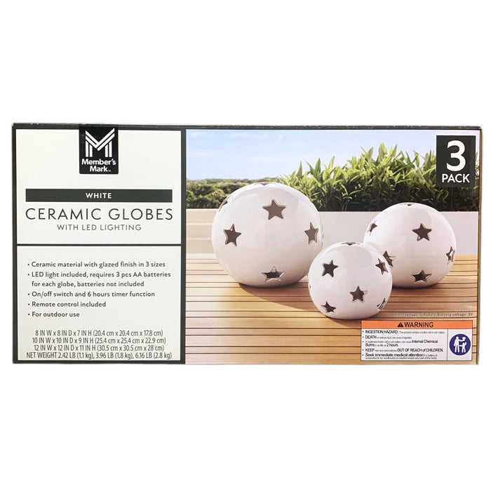 Member's Mark Decorative Outdoor Ceramic Globes with LED Lighting, Set of 3