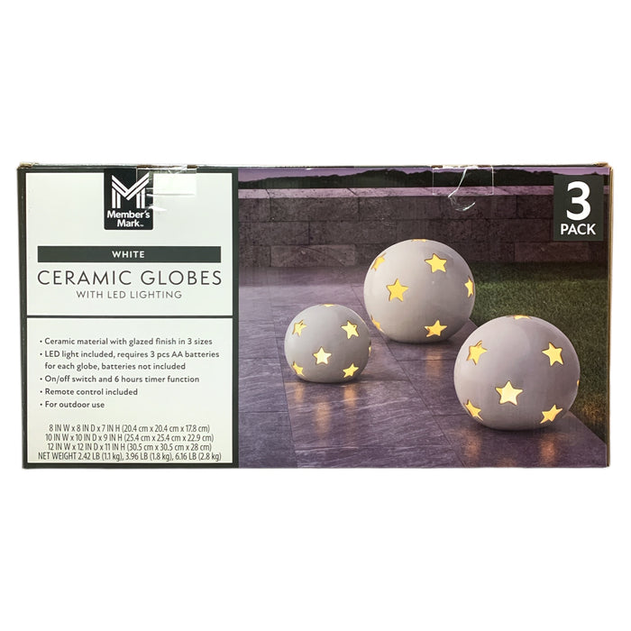 Member's Mark Decorative Outdoor Ceramic Globes with LED Lighting, Set of 3