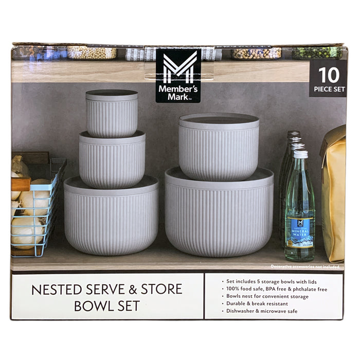 Member's Mark 10-Piece Nested Serve & Store Bowl Set, 5 Bowls with Lids