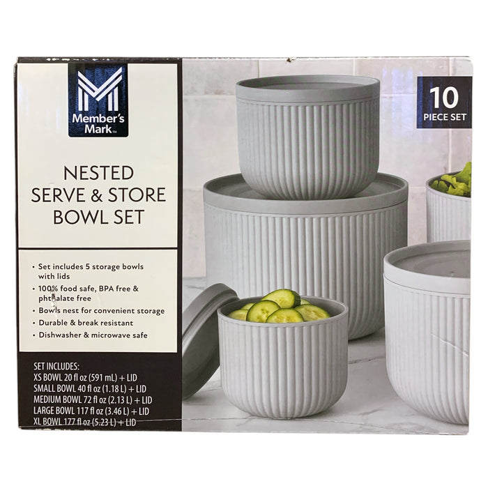Member's Mark 10-Piece Nested Serve & Store Bowl Set, 5 Bowls with Lids