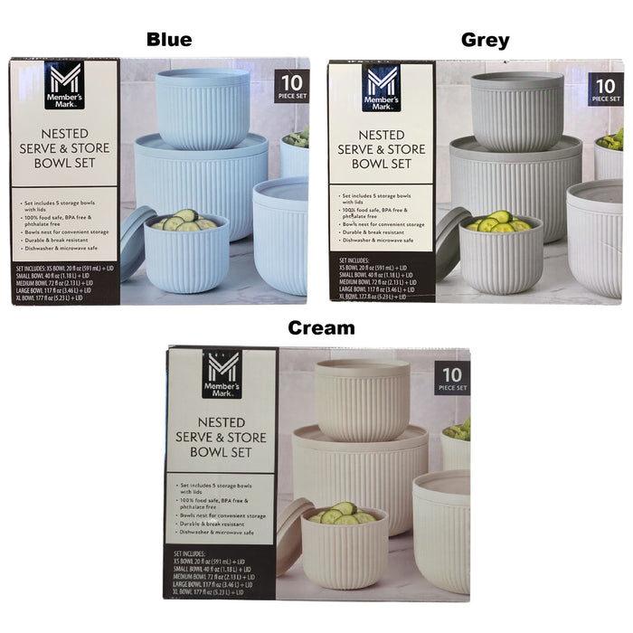 Member's Mark 10-Piece Nested Serve & Store Bowl Set, 5 Bowls with Lids