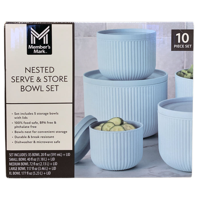 Member's Mark 10-Piece Nested Serve & Store Bowl Set, 5 Bowls with Lids