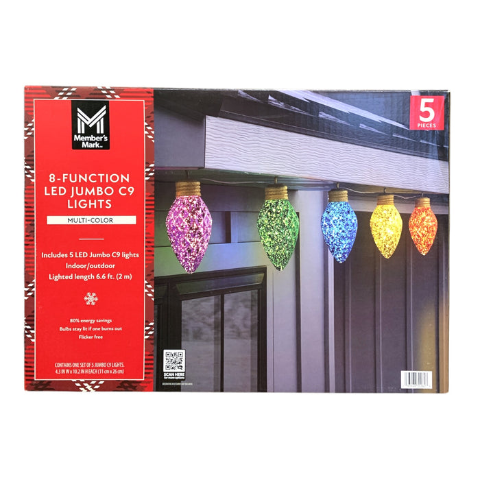Member's Mark 8-Function LED Jumbo C9 Lights, String of 5, Multi-Color