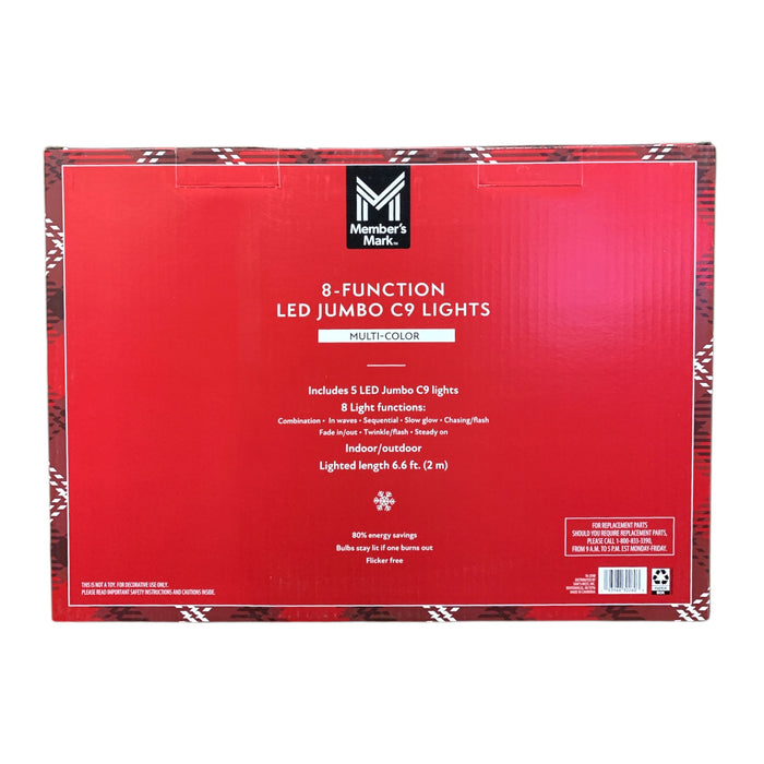 Member's Mark 8-Function LED Jumbo C9 Lights, String of 5, Multi-Color