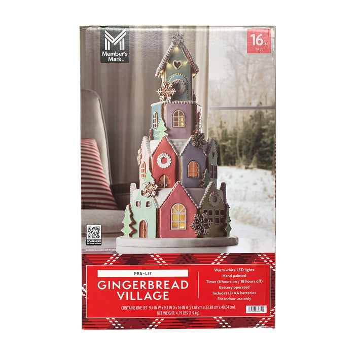 Member's Mark Pre-Lit Gingerbread Village, Hand Painted, Warm White LED Lights