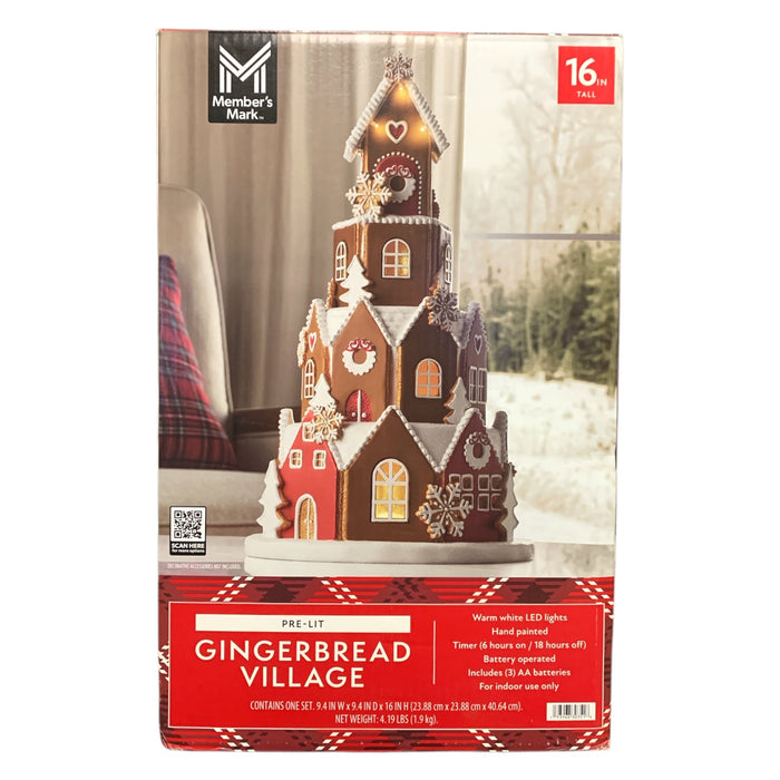 Member's Mark Pre-Lit Gingerbread Village, Hand Painted, Warm White LED Lights