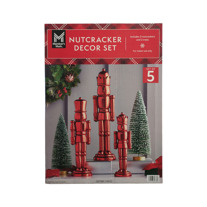 Member's Mark Nutcracker Decor Set, Set of 5, 3 Nutcrackers and 2 Trees