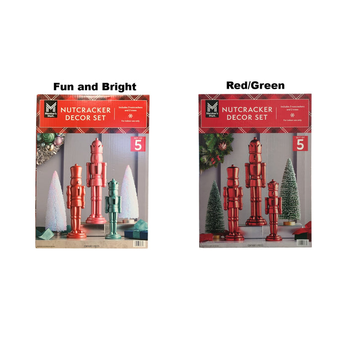 Member's Mark Nutcracker Decor Set, Set of 5, 3 Nutcrackers and 2 Trees