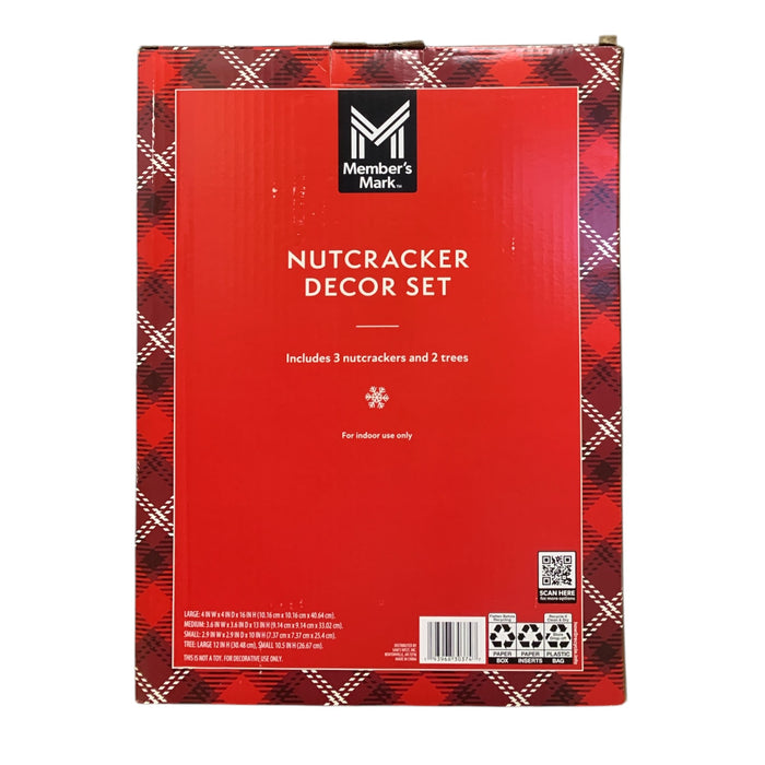 Member's Mark Nutcracker Decor Set, Set of 5, 3 Nutcrackers and 2 Trees