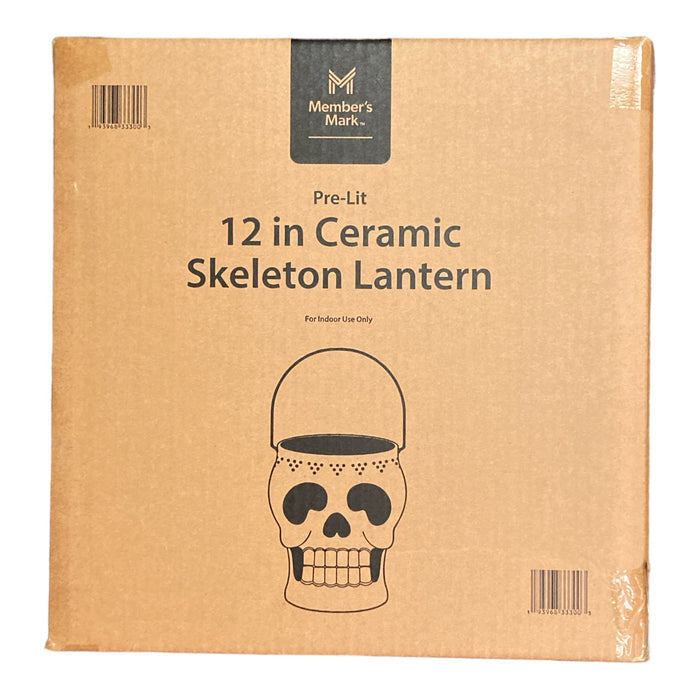 Member's Mark 12" Pre-Lit Ceramic Skeleton Lantern (Black)