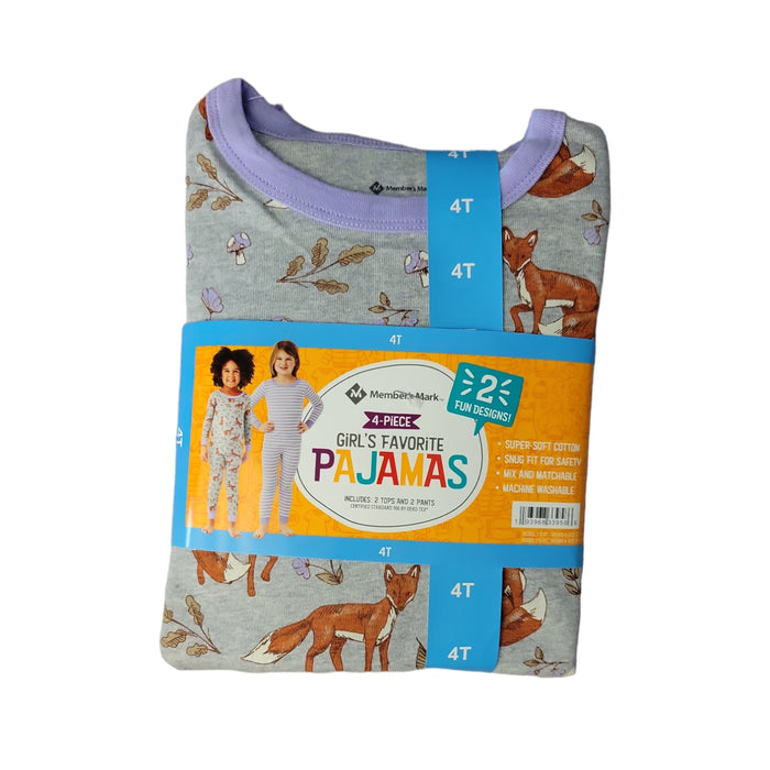 Member's Mark Infant/Youth Girls 4 Piece Tight Fit Long Sleeve & Pant Pajama Set