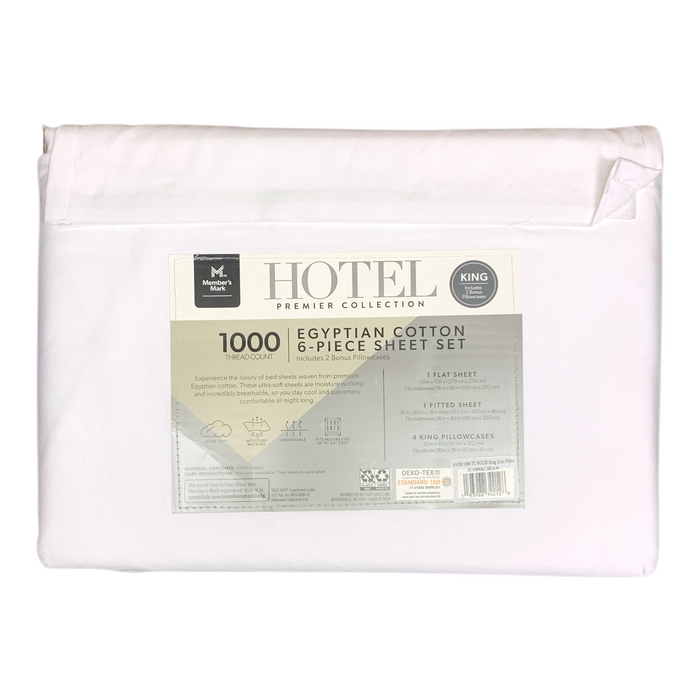 Member's Mark Hotel 1000 Thread Count Egyptian Cotton 6 Pc Sheet Set, King Size