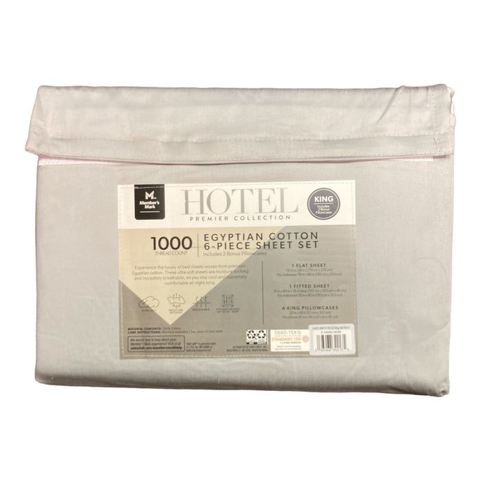 Member's Mark Hotel Premier 1000TC 6 Piece Solid Sheet Set (King, Soft Silver)