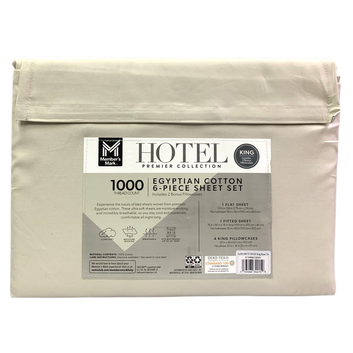 Member's Mark Hotel 1000 Thread Count Egyptian Cotton 6 Pc Sheet Set, King Size