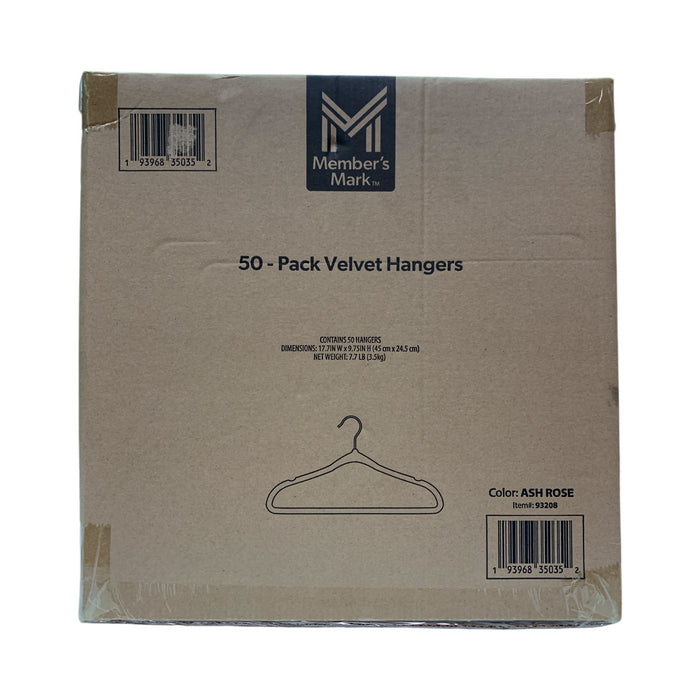Member's Mark Elite Quality Velvet Hangers, 17.7in x 9.75in, 50 Pack (Ash Rose)