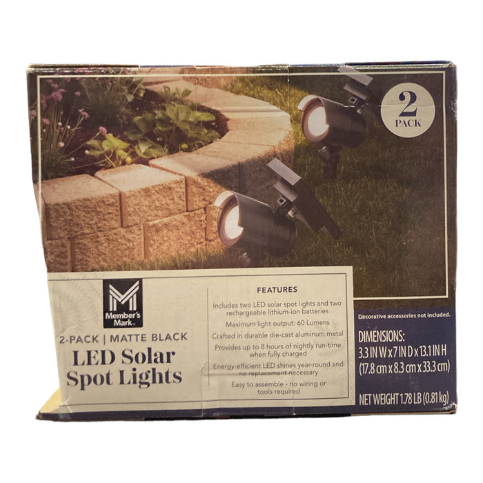 Member's Mark 2-Piece LED Solar Spot Lights, Matte Black