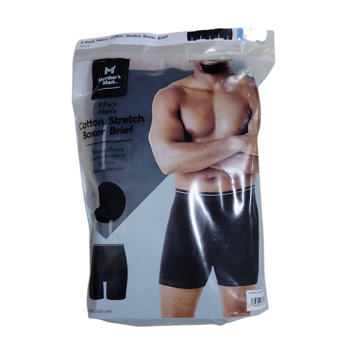 Member's Mark Men's Cotton Stretch Moisture Wicking Fly Front Boxer Brief 5 Pack