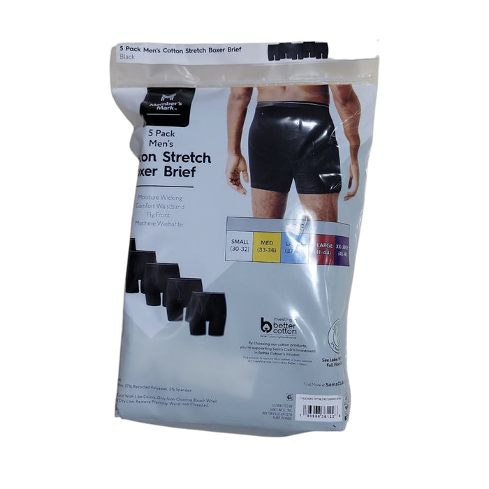 Member's Mark Men's Cotton Stretch Moisture Wicking Fly Front Boxer Brief 5 Pack