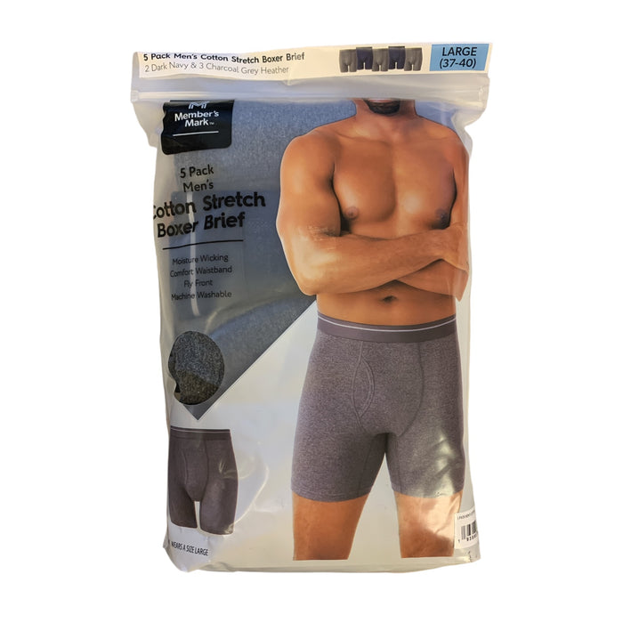 Member's Mark Men's Cotton Stretch Moisture Wicking Fly Front Boxer Brief 5 Pack