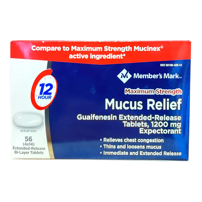 Member's Mark Max Strength Mucus Relief Guaifenesin 1200mg ER Tablets (56 Count)