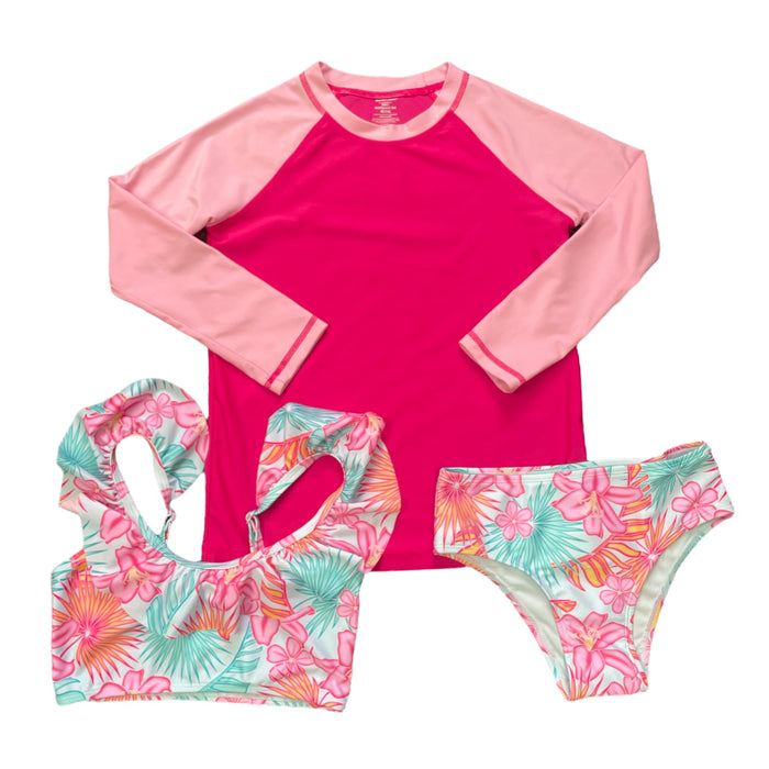 Member's Mark Family Swim Toddler Youth Girls 3 Piece Rashguard Swim Suit Set