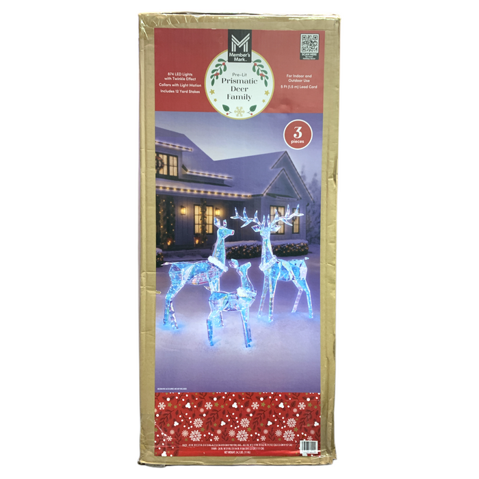 Member's Mark Pre-Lit Prismatic Deer Family, 874 LED Twinkle Effect Lights, 3pc