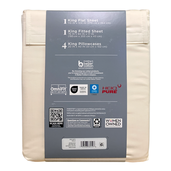 Member's Mark 500 Thread-Count Performance Solid Sheet Set, King, 6 Piece