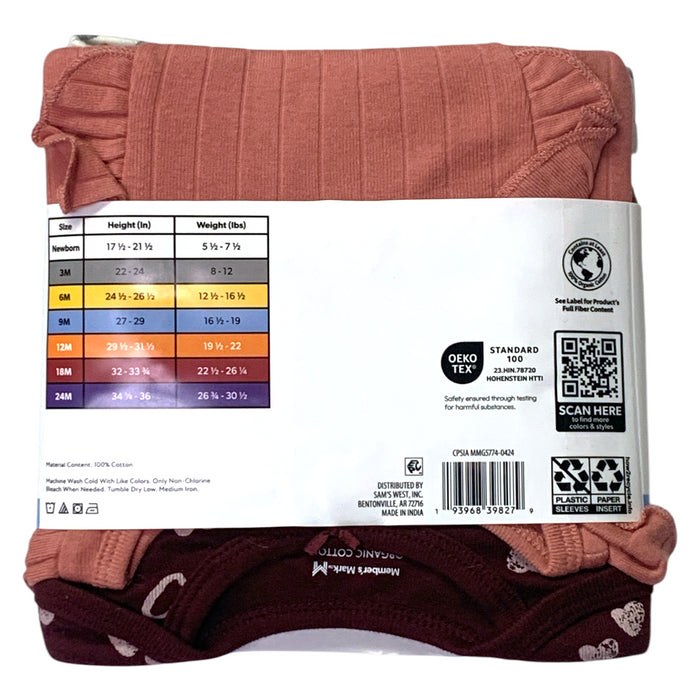 Member's Mark Baby 4-Pack Long Sleeve Organic Cotton Bodysuit