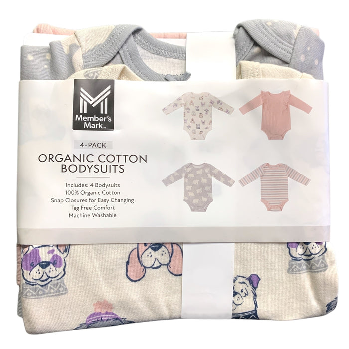 Member's Mark Baby 4-Pack Long Sleeve Organic Cotton Bodysuit
