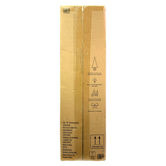 Member's Mark Pre-Lit 32 Inch 42-Piece Mini-Tree Decorating Kit, Blue & Green