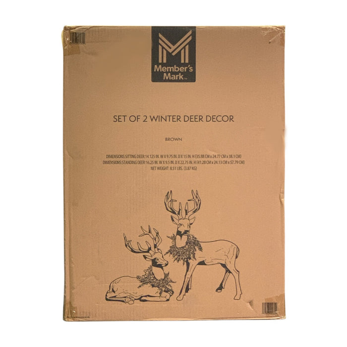 Member's Mark Carved Winter Deer Decor, Set of 2, Resin (Brown)