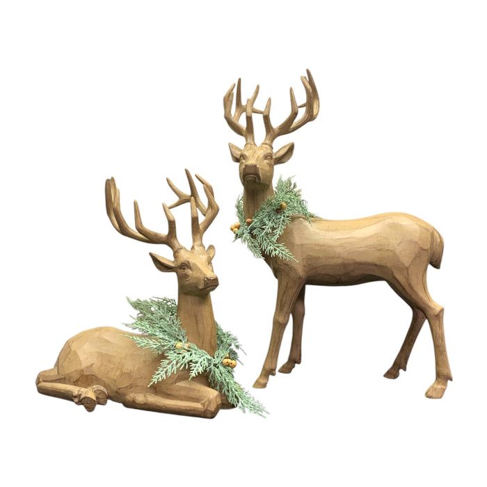 Member's Mark Carved Winter Deer Decor, Set of 2, Resin (Brown)