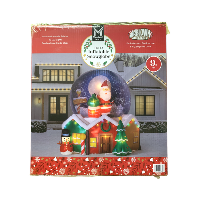 Member's Mark 9ft Pre-Lit Airblown Inflatable Snowglobe, Santa and Swirling Snow