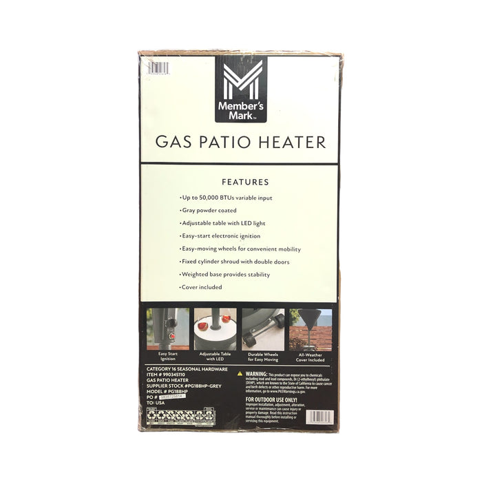 Member's Mark Gas Patio Heater with Adjustable LED Table, 50,000 BTU, Gray