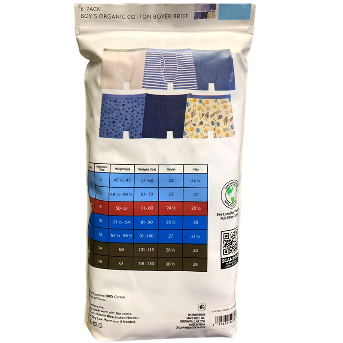 Member's Mark Boys 6-Pack Organic Cotton Boxer Brief