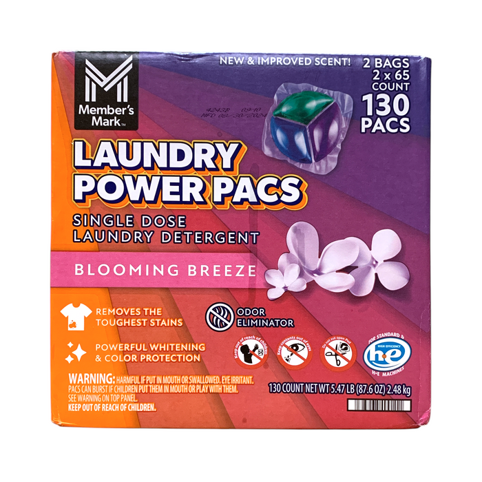 Member's Mark Single Dose Laundry Power Pacs, Blooming Breeze Scent, 130ct.