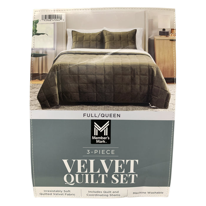 Member's Mark 3 Piece Soft Box Quilted Velvet Bedding Set with Shams, Full/Queen