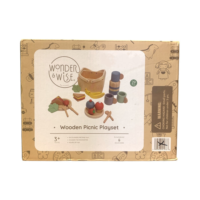 Wonder & Wise 29-Piece Wooden Picnic Playset, Water Bottle/Fruit & Vegetable Set