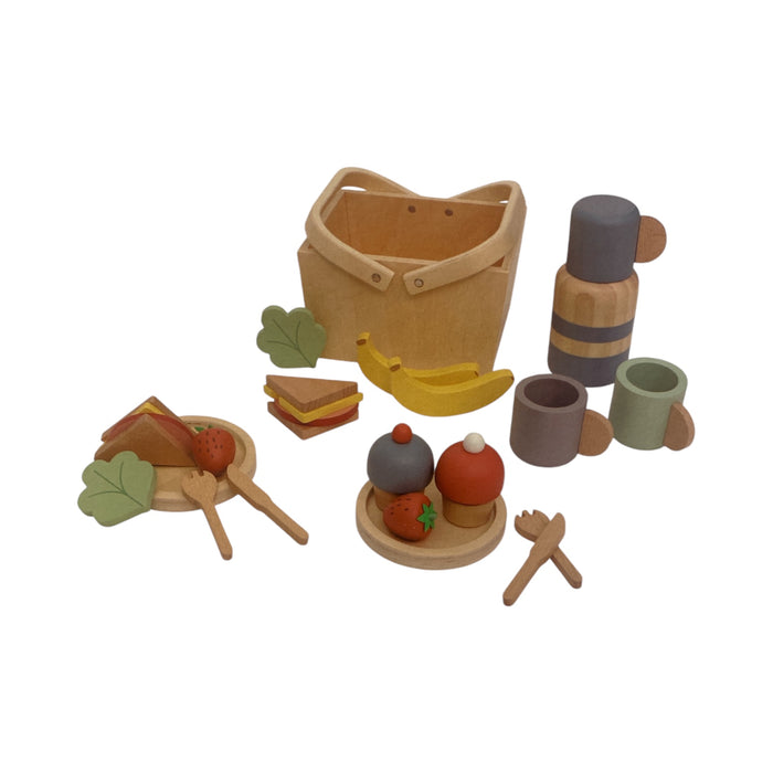 Wonder & Wise 29-Piece Wooden Picnic Playset, Water Bottle/Fruit & Vegetable Set