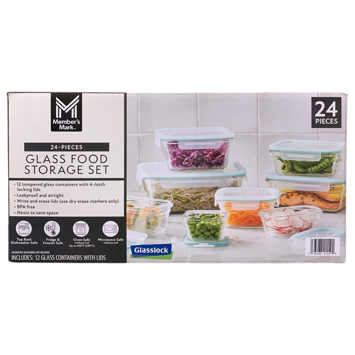 Member's Mark 24-Piece Glass Food Storage Set by Glasslock, Airtight & Leakproof