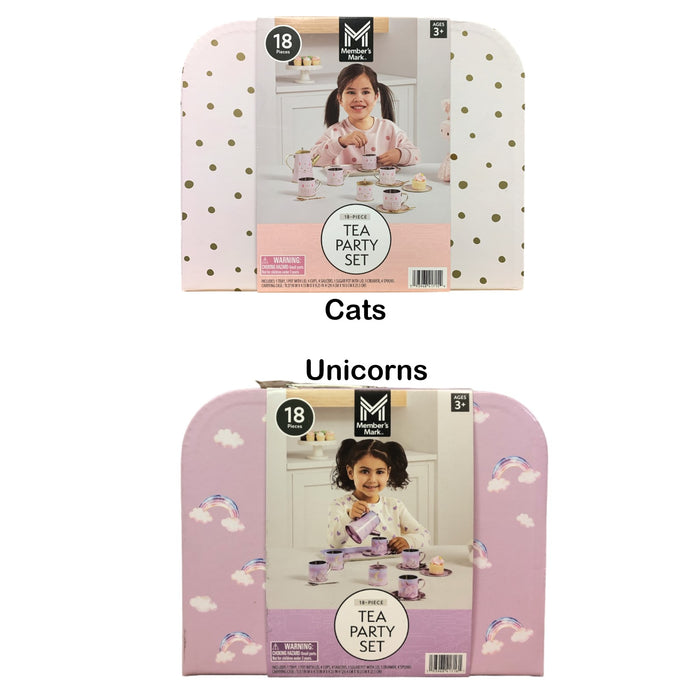 Member's Mark 18-Piece Pretend Play Tin Tea Party Set with Carrying Case