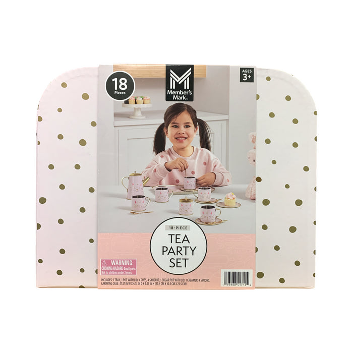 Member's Mark 18-Piece Pretend Play Tin Tea Party Set with Carrying Case