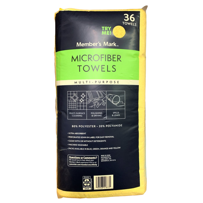 Member's Mark Multi-Purpose Scratch & Lint Free Microfiber Towels, 36ct, 16"x16"