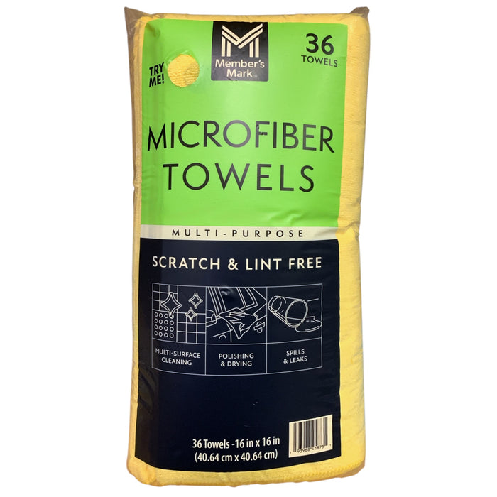 Member's Mark Multi-Purpose Scratch & Lint Free Microfiber Towels, 36ct, 16"x16"