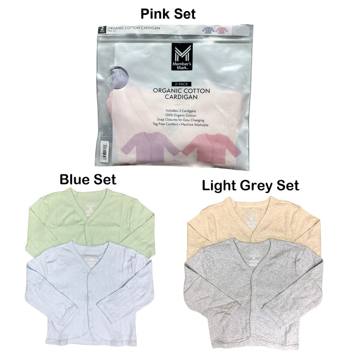 Member's Mark Baby Organic Cotton Cardigan, 2-Pack, Tag-Free with Snap Closures