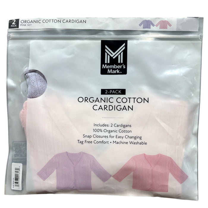 Member's Mark Baby Organic Cotton Cardigan, 2-Pack, Tag-Free with Snap Closures