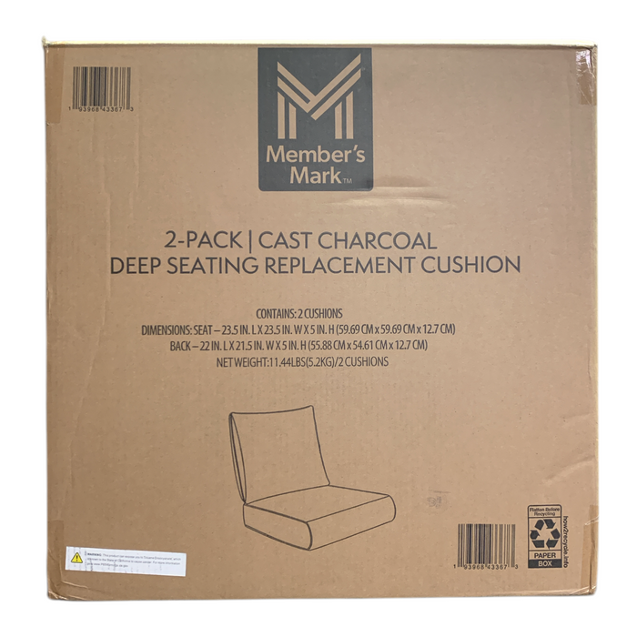 Member's Mark Replacement Sunbrella Deep Seating Cushion 2pk, Cast Charcoal