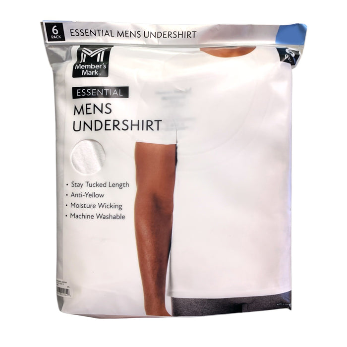 Member's Mark Essential Mens Undershirts, Stay-Tucked Length, 100% Cotton
