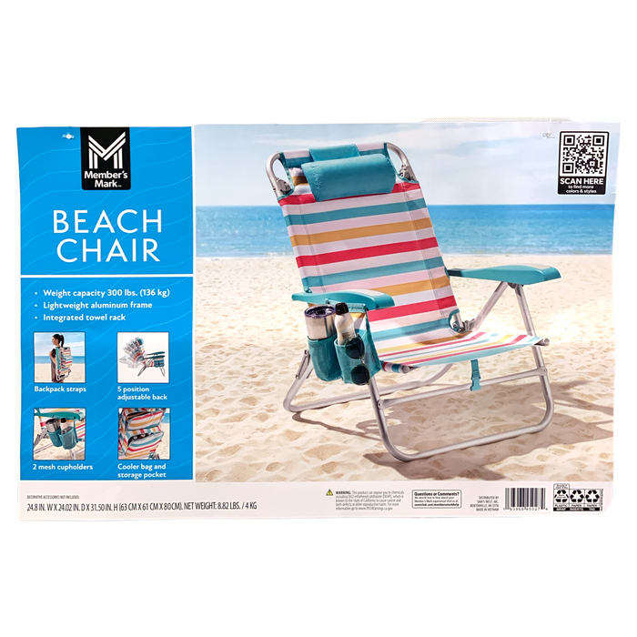 Member's Mark Reclining Beach Chair with Backpack Straps